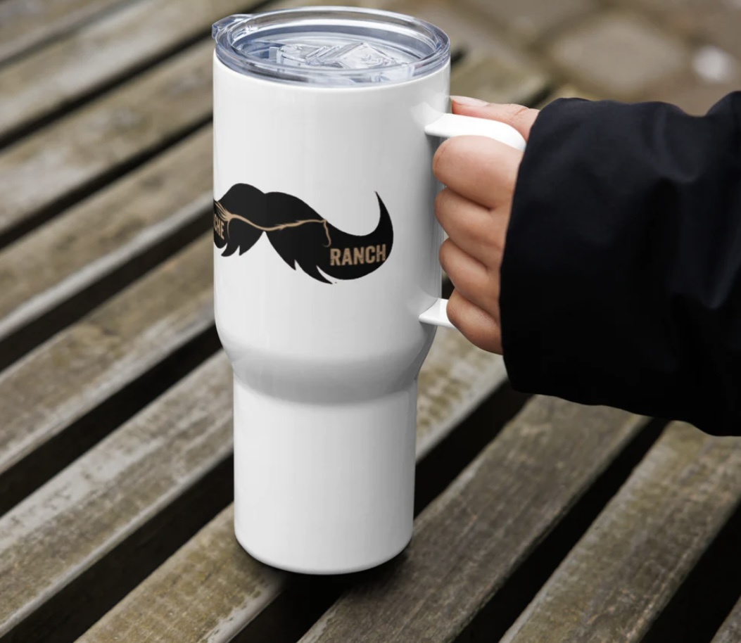 White Stache Ranch travel tumbler